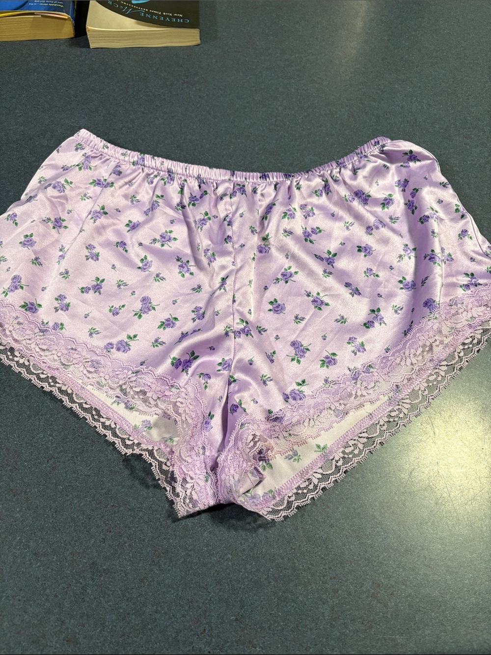 No Boundaries Lavender Floral Satin Sleep Shorts with Lace